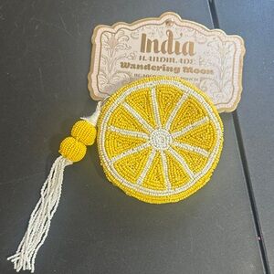 Wandering moon lemon beaded pouch